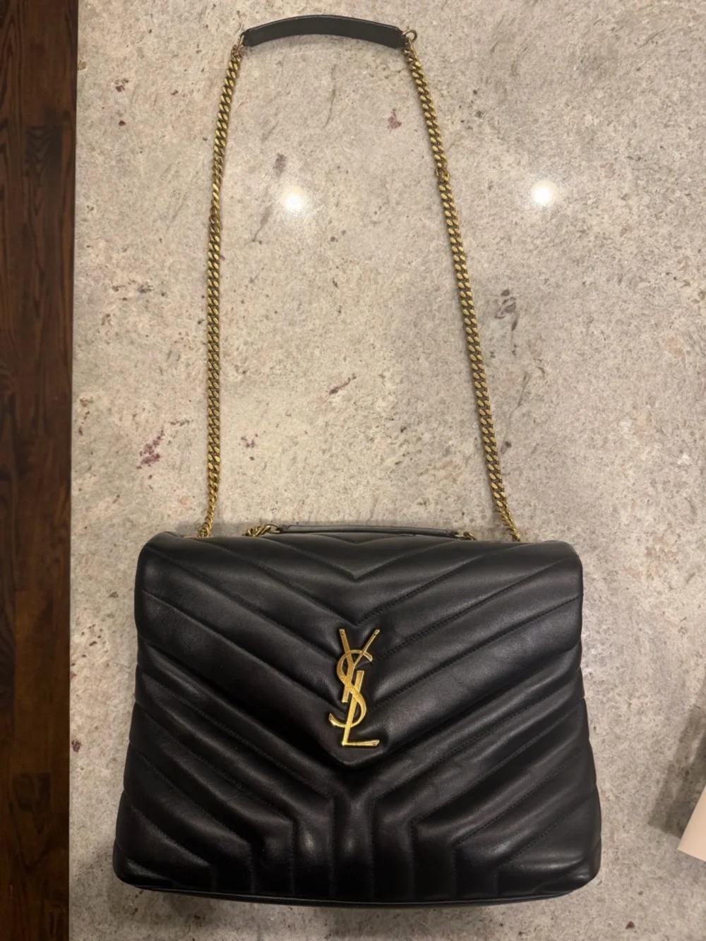 Saint Laurent Medium Loulou Matelassé Leather Shoulder Bag - Black w/ Gold